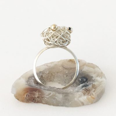 Silverthread Drop Ring with Gold Beads