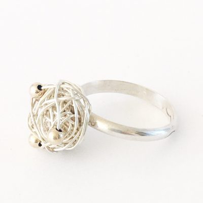 Silverthread Drop Ring with Gold Beads